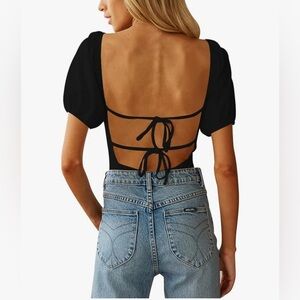 Elegant Black Open-Back Bodysuit
